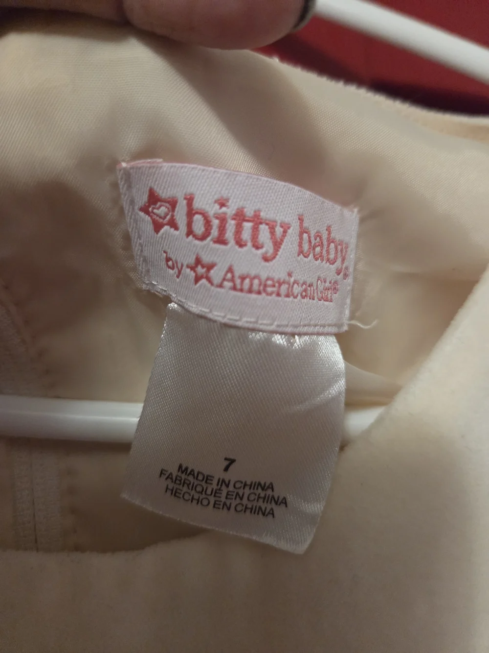 American Girl Cream Velvet Holiday Party Dress with Red Sash